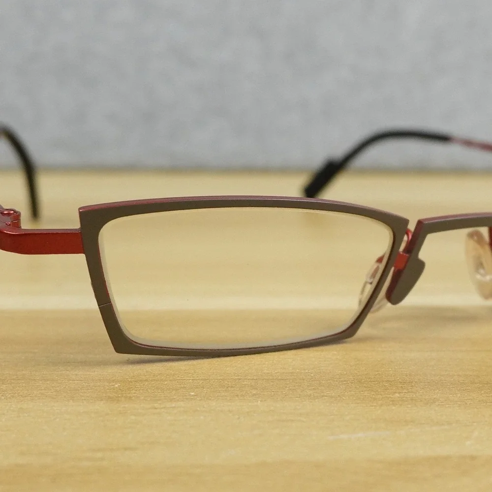 Theo Small Tie 2 Eyeglasses FRAMES Womens Belgium Red Gray Cat Eye 146 Titanium